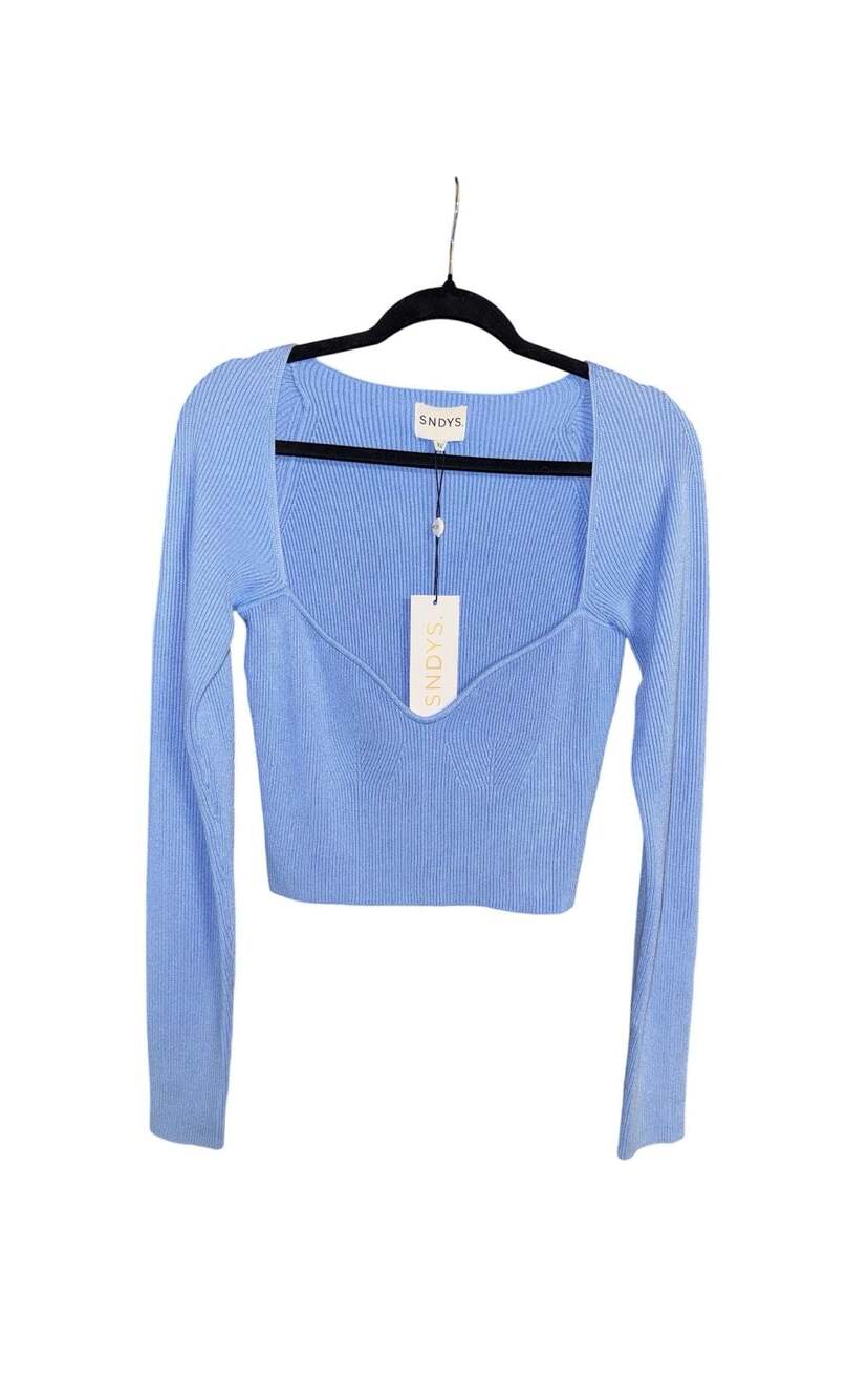 SNDYS Light Blue Ribbed Sweetheart Long Sleeve Crop Top Size XL New With Tags